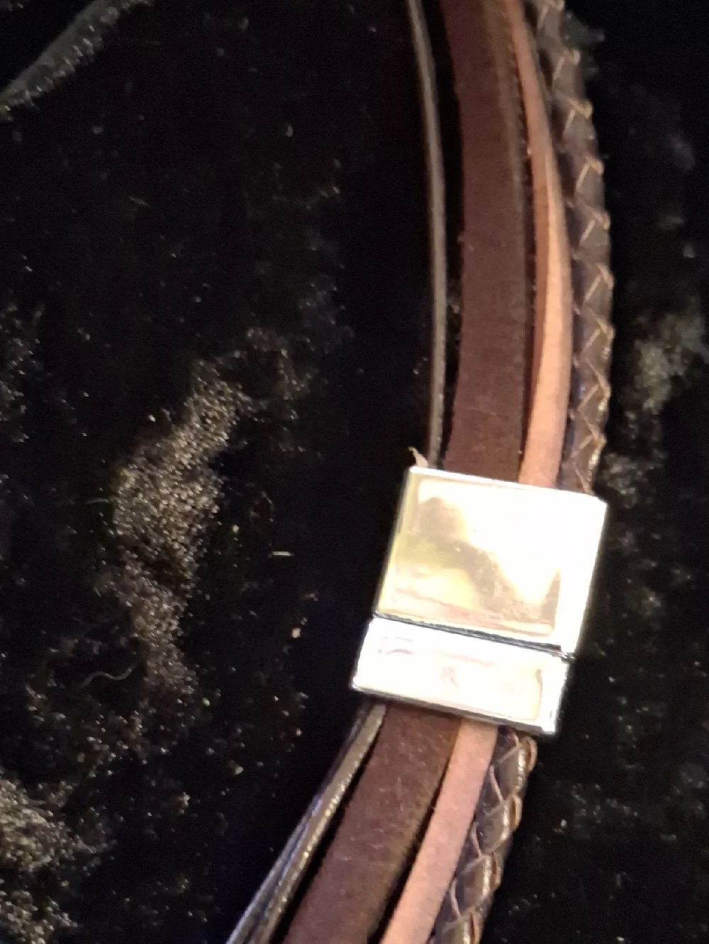 Express Brown Multi-Strand Leather Wrap Bracelet with Pearls and Rhinestones